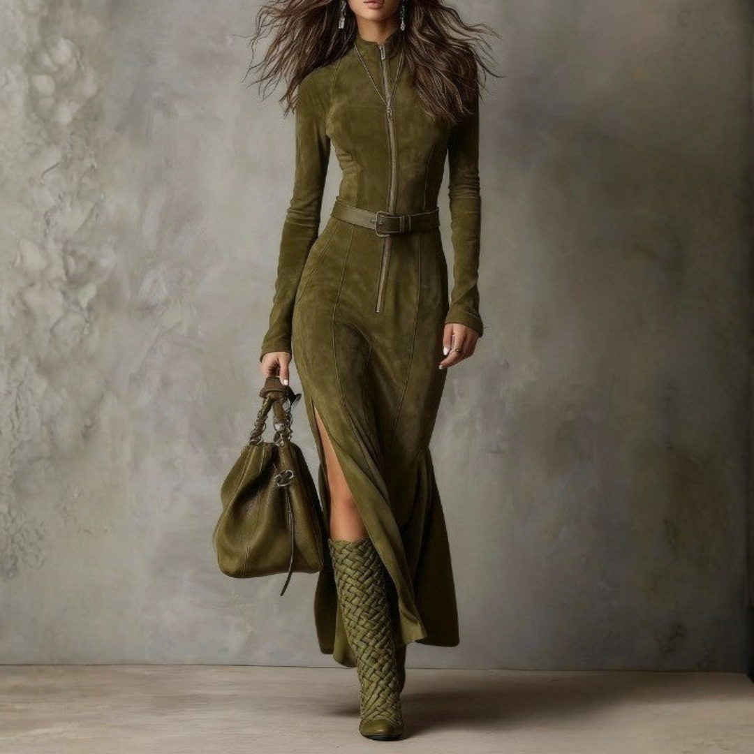 green emerald velvet dress Make It Count Olive Green Corduroy Dress, Large - The Mint Julep Boutique main image 0