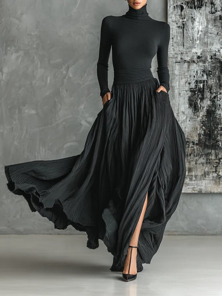 Cybele™ Black Turtleneck & Pleated Skirt Set